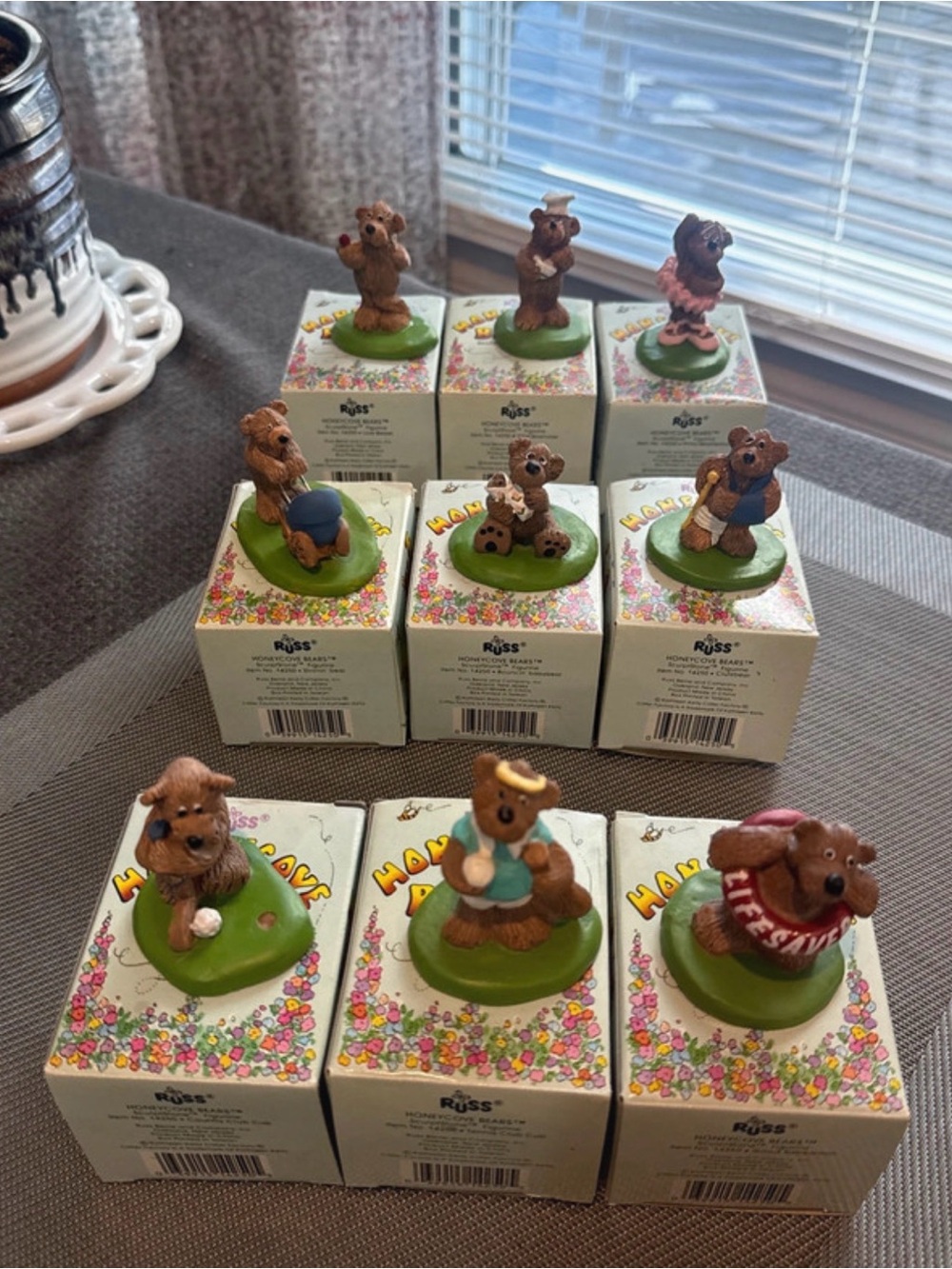Vintage Russ Berrie Honeycove Bears Sculpstone Figurines - Set of 9.